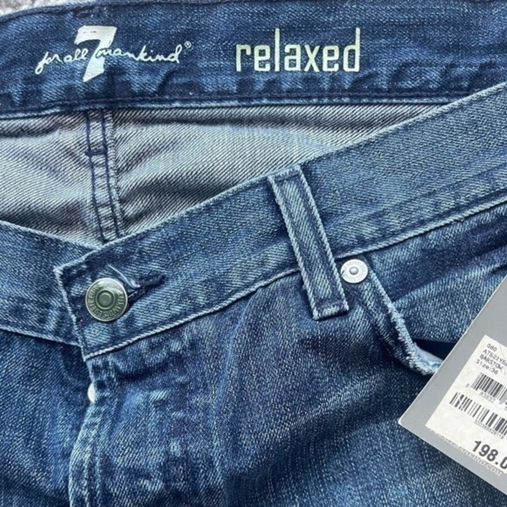 7 FOR ALL MANKIND Blue Denim Cotton Relaxed Fit Straight Leg Men Jeans 36x34 NWT - Picture 6 of 6